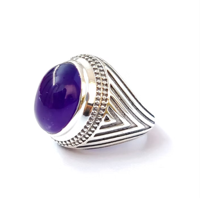 Bague cocktail en argent sterling 925 avec pierre précieuse améthyste ovale, style classique, unisexe, à porter au quotidien - Product Image 3