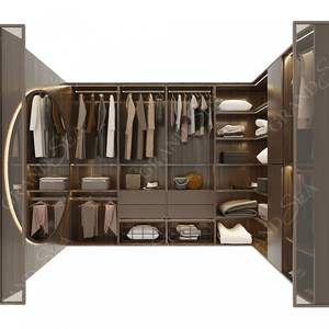 צבע חום כל הבית עיצוב מודרני מותאם אישית מלתחה עץ עם מראה דלת הזזה חדר שינה ארונות ארון בגדים - Product Image 2