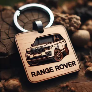 Aangepaste Gegraveerde Houten Range Rover Sleutelhanger-Gepersonaliseerd Met Uw Logo Voor Promotionele Branding En Geschenken