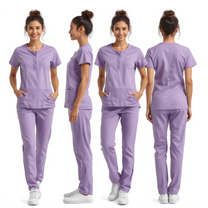 Women's Black <b>Scrub</b> Set V-Neck Top With Pocket And Drawstring Pants Hospital <b>Uniforms</b> - Product Image 3