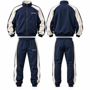 Men's <b>Navy</b> Cream Tracksuit <b>Set</b> Full Zip Athletic Jacket Jogger Pants Sportswear Training <b>Gym</b> Running Custom Logo - Product Image 1