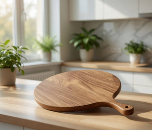 Tabla de cortar redonda de madera para pizza, duradera, no tóxica, apta para lavavajillas, tabla de cortar para servir de blossom craft india - Product Image 5