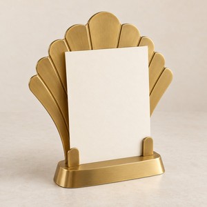 Porta Menús de Latón en Forma de Abanico, Soporte para Menús de Metal Dorado, Porta Tarjetas de Mesa para Restaurante y Hotel, Decoración de Mesa - Product Image 1