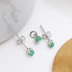 Wholesale 925 Solid <b>Sterling</b> <b>Silver</b> Round Cabochon Natural Green Chalcedony Stud <b>Earrings</b> Pendant <b>Set</b> Women's Fine Jewelry - Product Image 6