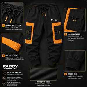 Pantalones Cargo Jogger Personalizados para Hombre, Estilo Urbano, Color Negro y Naranja en Contraste, con Múltiples Bolsillos, Estilo Táctico, Hip Hop, Techwear, Pantalones Deportivos, Estilo Harem - Product Image 5