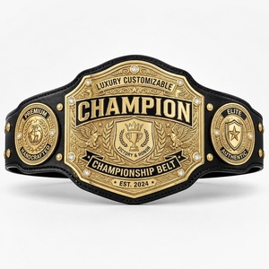 Premium PU Leather Championship Belt with Decorative Gold Plates for <b>Wrestling</b> and Martial Arts Events - Product Image 2