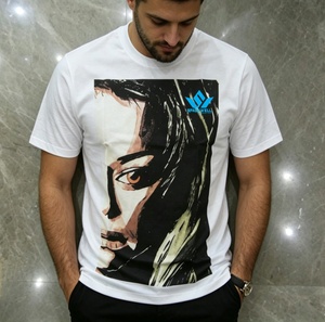 Camiseta Blanca para Hombre, Manga Corta, Cuello Redondo, Estampado Digital con Diseño Facial, Corte Regular Informal, 100% Algodón Jersey, Transpirable - Product Image 4