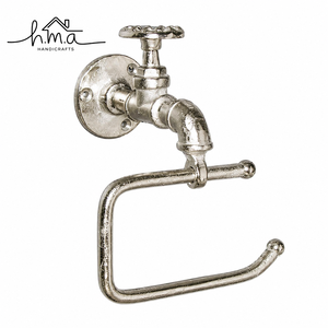 Antique Silver Brass Toilet Paper Holder Faucet Shape Wall Mounted Bathroom Tissue Roll Holder Vintage Tap Design <b>Square</b> Arm - Product Image 1