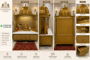 Templo Sikh de Madera de Teca Hecho a Mano y Personalizable, con Acabado Dorado Premium y Tradicional, para Sala de Pooja, Mandir de Gran Tamaño con Domo - Product Image 5