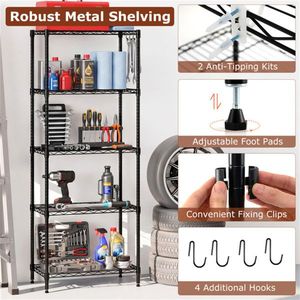 Heavy Duty 5 Tier Metal Wire Shelving 750 LBS Total Load Multi Grade Per Shelf Capacity for Garage and <b>Kitchen</b> <b>Storage</b> - Product Image 6