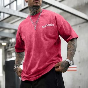 T-shirt graphique vintage Los Angeles pour homme, coupe oversize, délavé à l'acide, style streetwear décontracté, en coton - Product Image 2