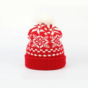 Gorro de Punto con Puño y Pompón para Mujer, 100% Acrílico, Blanco, con Logotipo Jacquard - Product Image 4