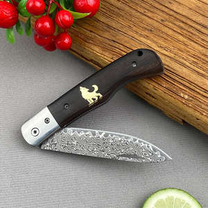 มีดพับเหล็กดามัสกัส DIY OEM พกพาสะดวกสำหรับตั้งแคมป์กลางแจ้ง ลายทองแดงรูปสัตว์ - Product Image 4