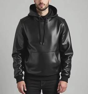 Sudadera con Capucha de Cuero Más Vendida, Sudadera con Capucha de Piel de Oveja para Hombre, Sudadera con Capucha de Cuero Genuino de Piel de Oveja - Product Image 4