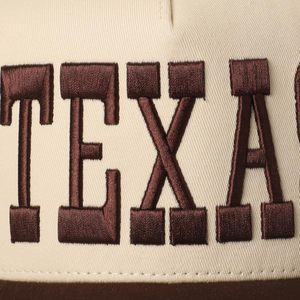 Casquette de baseball unisexe 6 panneaux, visière courbée, broderie 3D lettre Texas, couronne kaki, bord marron - Product Image 6