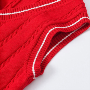 Gilets en tricot sans manches à col en V rouge, personnalisables avec logo, pour garçons et filles, uniforme scolaire, pull à carreaux - Product Image 4