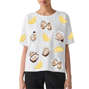 Camiseta Holgada de Algodón Premium para Mujer con Bordado de Lentejuelas, Diseño Personalizado para Festival de Temporada Oyster Lemons, Tendencia Casual - Product Image 1