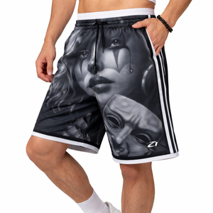 Pantalones Cortos Deportivos Transpirables para Hombre, Sublimados, 100% Poliéster, con Rayas Laterales, Secado Rápido, Cintura con Cordón Ajustable, Largo Medio - Product Image 1
