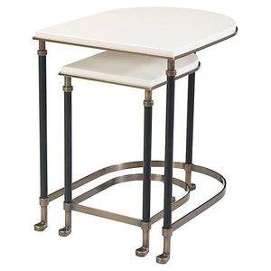 Set of 2 Silver Round <b>Nesting</b> <b>Tables</b> with Extendable Design Modern Metal Living Room Furniture Marble Top METAL WAVE Model 11035 - Product Image 6