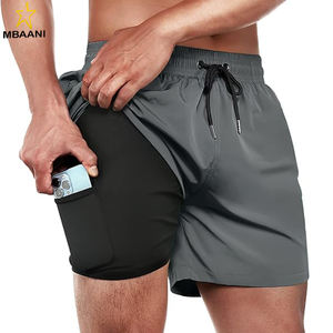 Shorts de bain pour homme, séchage rapide, entrejambe 5 pouces, avec doublure de compression et poche zippée - Product Image 1