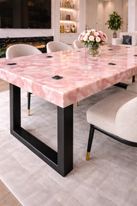 Pink Onyx Table <b>Top</b> with Black Stone Inlay Natural Onyx Coffee Table <b>Top</b> Handmade Stone Slab Table for Room Hotel Furniture Deco - Product Image 4