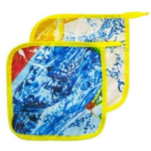 Linge de cuisine 100% coton biologique, protège-plat carré, design classique imprimé, résistant à la chaleur, avec poche, respectueux de l'environnement - Product Image 2