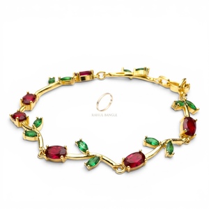 18K Gold Plated Zircon Flower Chain Link Bracelet Colourful Stone Brass <b>Bangle</b> for Women Anniversary Gift Jewellery Wholesale - Product Image 1