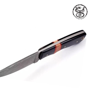 Cuchillo de acero de Damasco hecho a mano para caza, cuchillo de piel con funda, para acampar al aire libre - Product Image 4