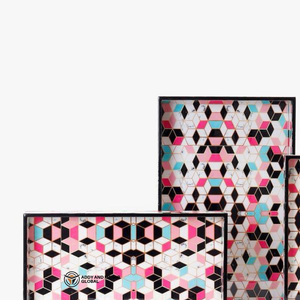 Juego de Bandejas Decorativas de MDF Esmaltado con Impresión Personalizada, Juego de 3 Bandejas de Madera para Servir con Gráficos Geométricos Audaces - Product Image 3