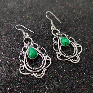 Pendientes Colgantes de Malaquita en Plata de Ley 925 Estilo Vintage para Mujer, con Diamantes y Piedras Preciosas, Joyería de Moda para Fiestas, Regalo - Product Image 4