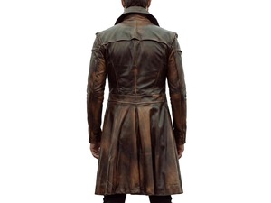 Men's Distressed Brown Leather Trench Coat Vintage <b>Gothic</b> Winter Overcoat - Product Image 2