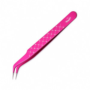 Pince à épiler courbée de précision rose en acier inoxydable à pointe lisse pour application d'extensions de cils - Product Image 3
