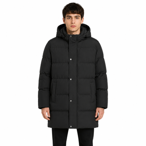 Veste longue à capuche noire pour homme, parka d'hiver isolée de qualité supérieure, fermeture éclair intégrale, fermeture à boutons pression, résistante à l'eau, pour temps froid - Product Image 1