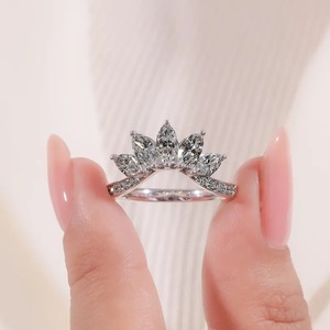 Pear Diamond Crown <b>Ring</b> Lab Grown Curved Wedding Band Solid Gold Tiara <b>Stacking</b> <b>Ring</b> Marquise and Round Diamond Jewelry - Product Image 1