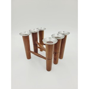 Teak Wood Candle Holder with Brass Legs | Handcrafted <b>Wooden</b> <b>Candlestick</b> Wholesale - Product Image 4