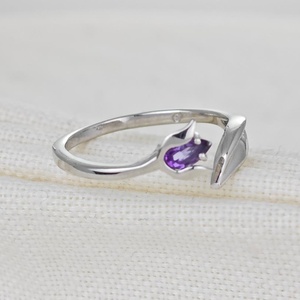 Amethyst <b>Ring</b> Tulip Flower Adjustable Gemstone Jewelry For Women - Product Image 5