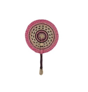 Éventail rond en jonc de mer naturel tissé à la main avec un motif circulaire complexe, éventail décoratif traditionnel fait main - Product Image 5