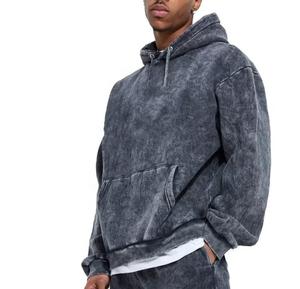 Ensemble de survêtements unisexe noir délavé à l'acide, comprenant un sweat à capuche et un pantalon de jogging, personnalisable avec logo, 100% coton - Product Image 3