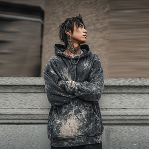 Sudadera con capucha vintage lavada para hombre, estilo holgado con hombros caídos, para invierno - Product Image 2