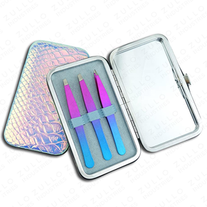 Ensemble professionnel de 3 pinces à épiler en acier inoxydable, logo personnalisé, marque privée, outils de beauté de précision - Product Image 6