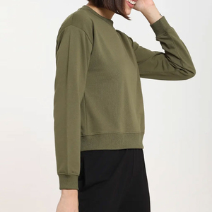 Sudadera de Cuello Redondo para Mujer, Color Verde Oliva Sólido, 100% Algodón Tejido, Estilo Casual para Otoño, Corte Regular, Manga Larga - Product Image 3