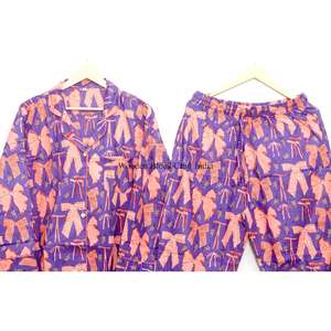 Conjunto de Pijama de Algodón 100% con Estampado de Lazo, Estilo Moderno, Estampado a Mano, Ropa de Dormir Ligera para Mujer, Conjunto para Estar en Casa en Verano - Product Image 6