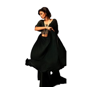 Conjunto de Ropa Étnica de 3 Piezas para Mujer, Color Verde Esmeralda, al Mejor Precio al por Mayor, Anarkali Palazzo, Chifón Estampado, Estilo Festivo - Product Image 2