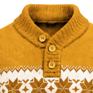 Suéter Casual para Hombre, Color Amarillo Mostaza, Diseño Fair Isle, Cuello con Botones, Manga Larga, Tejido con Patrón, Puños Acanalados, Invierno, 100% Algodón - Product Image 5