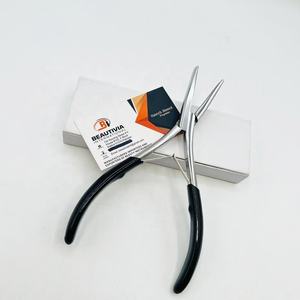 Pince professionnelle en acier inoxydable à pointe plate pour extensions de cheveux, avec logo personnalisé, poignée noire, pour cheveux Remy, trame simple, à clipser - Product Image 4