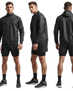 ชุดออกกำลังกายผู้ชาย เสื้อแจ็คเก็ตกันลม กางเกงขาสั้น ชุดสองชิ้น - Product Image 2