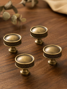 Bouton de meuble en laiton moleté, poignée de tiroir ronde vintage, finition antique, à trou unique, quincaillerie pour meubles de cuisine et commodes - Product Image 6
