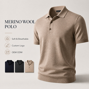 เสื้อเชิ้ตแขนสั้นผู้ชายสีเบจ ผ้าไม่ทอ 100% ผ้าฝ้าย สไตล์สปอร์ต ทรงปกติ สวมใส่สบาย สีพื้น ดีไซน์ย้อมเส้นด้าย - Product Image 2