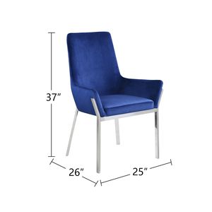 Ensemble de 2 chaises de salle à manger latérales rembourrées en velours bleu avec finition argentée miroir - Product Image 3