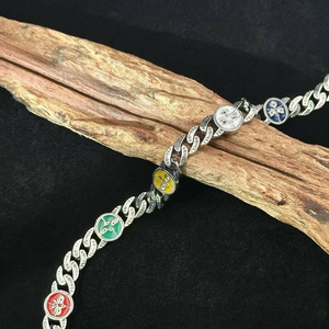 Pulsera de eslabones cubanos de moissanita de lujo, plata 925, con dijes de esmalte de colores, joyería fina estilo hip hop, regalo para hombres y mujeres - Product Image 5